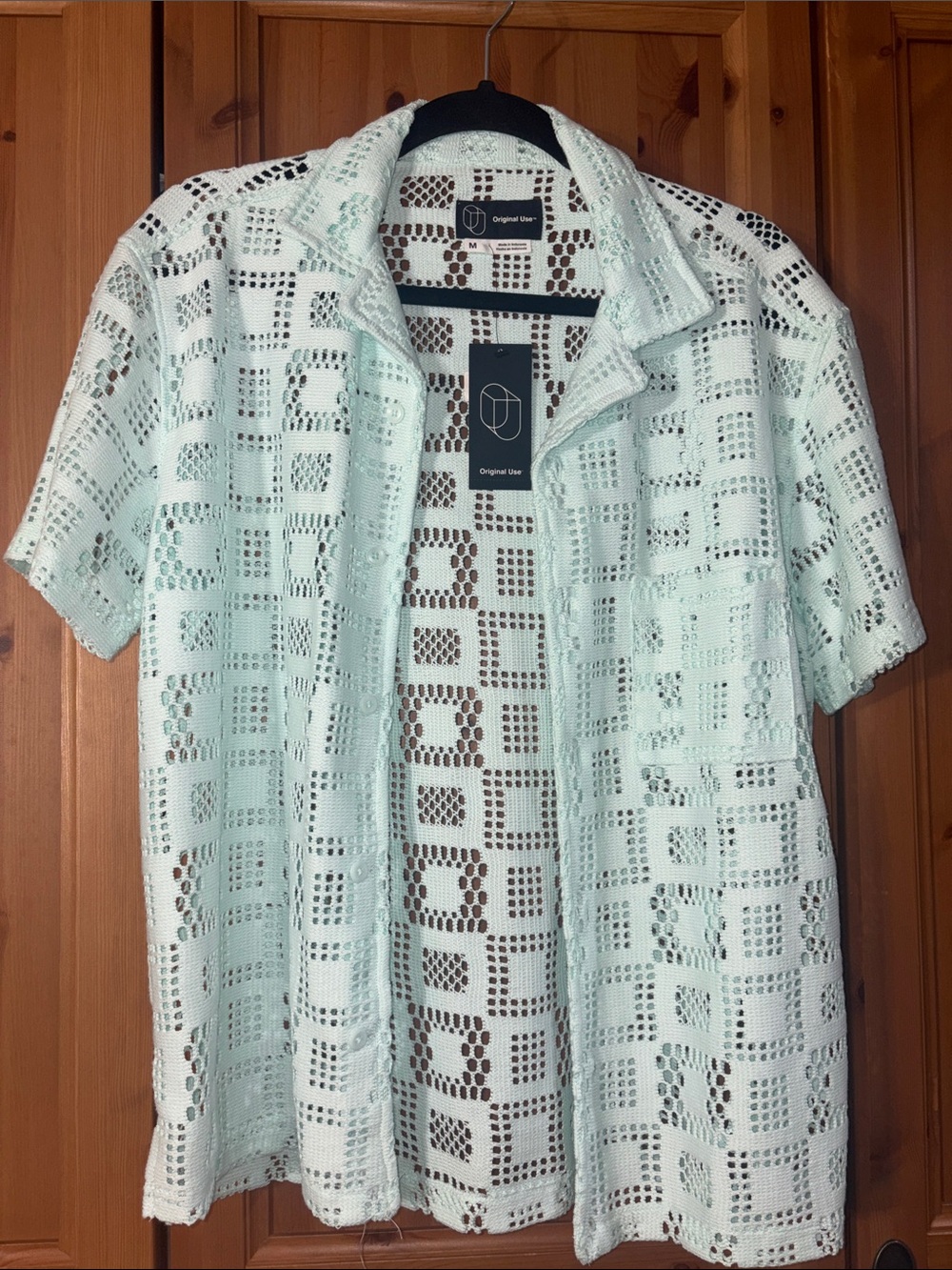 Men's Short Sleeve Open-Work / Crochet Button-Up Shirt from Original Use™